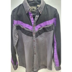 Spindle River Mens Button Down Shirt Black Purple Gray Colorblock Western Size M